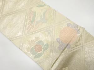 斜め格子に向かい鳳凰・菊・桐模様織り出し 袋帯